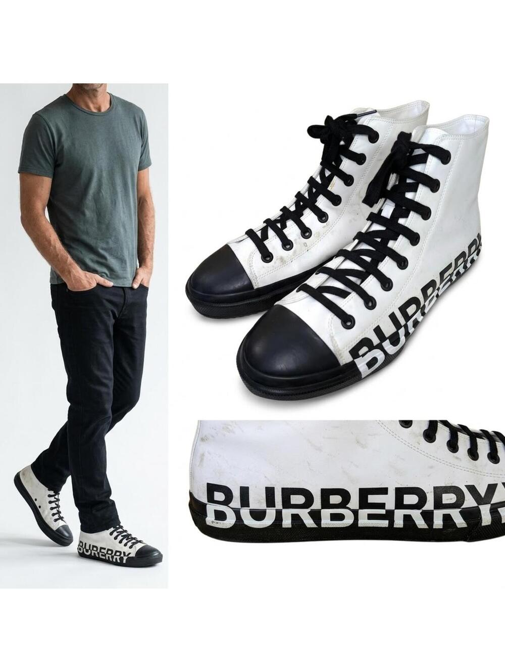 Burberry Larkhall High-Top Men Sneakers China White Black 13